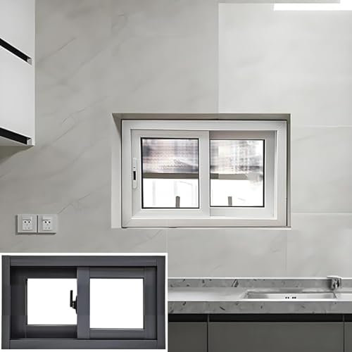 WIGING Horizontales Verticales Ventana Corredera, Marco De Aleación De Aluminio. Ventana De Reemplazo con Vidrio Y Cerradura para Ducha, Casa De Animales, Escalera, Sótano(Gray)