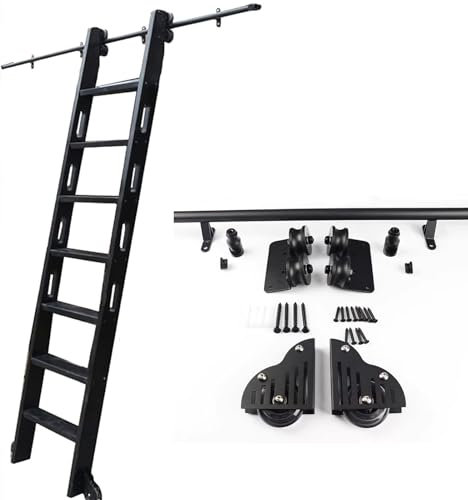 ZNGEPHAP Kit Scala Scorrevole, Binario per Scala per Biblioteca con Ruote, binari scorrevoli Resistenti | Scale con Ruote per libreria, Magazzino, Bar, Armadio, Kit ferramenta per Scala Mobile (Kit b