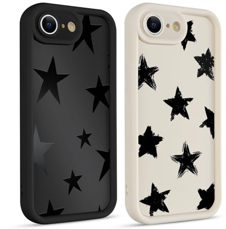 Coiwxmoi 2 Stück Handyhülle für iPhone 17e/iPhone 16e Hülle, Aesthetic Sterne Star Muster Design Mädchen Frauen Schutzhülle, Silikon Cover Erhöhte Displayränder Y2K Case für iPhone SE 4 6,1, Schwarz