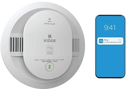 Kidde Rilevatore di fumo intelligente, App Ring abilitata per notifiche in tempo reale, interconnettività wireless, batteria AA alimentata