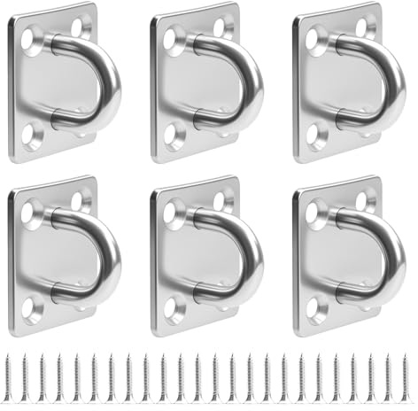 6 Pcs Heavy Duty Pad Eye Plate Stainless Steel Ceiling Hooks, M5 Plate Eye Plate with Rings, Stainless Steel Swing Hanger, Oblong Pad U Hooks for Wall Ceiling Marine Hardware Swing Suspension