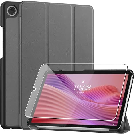 CAUHENYEE Hülle für Lenovo Tab One 8.7 (2025),Tablet-Schutz-Bundle mit 1 Stück Displayschutzfolie,vertikaler Standfunktion, Schutzhülle für Lenovo Tab One 8.7- Grau