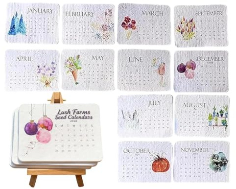 Eco-Friendly Plantable Love Seed Calendar 2026, 14x10x1cm | Saatgut Kalender 2026 Mit Holzständer, 12 Monate Pflanzbarem SamenkalenderRecyceltem Samenpapier Tischkalender Familienplaner