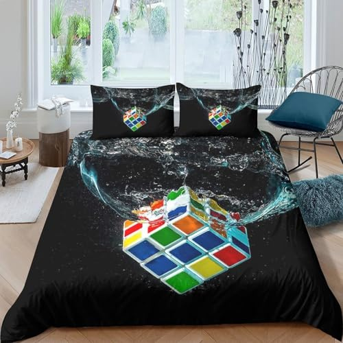 JQZRXKPNHB Kreatives Zauberwürfel Motiv 3D Druck Bettbezug Microfaser Bettwäsche Set für Erwachsene Jugendliche Schlafzimmer Deko Kubus Bett Set Hautfreundlich Geschenk Single（135x200cm）