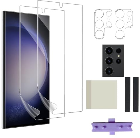 Wonsoso for Samsung Galaxy S23 Ultra Screen Protector, 2+2 Pack | Flexible Soft TPU Self-Healing Film & 9H Tempered Glass Camera Lens Protector, Fingerprint Support, Case Friendly