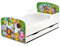Leomark Einzelbett aus Holz - Zoo - Kinderbett mit Schubladen für Bettwäsche, Stauraum, Holzbett mit Matratze + Lattenrost, Komplett Set, Liegefläche 70/140 cm, UV-Druck