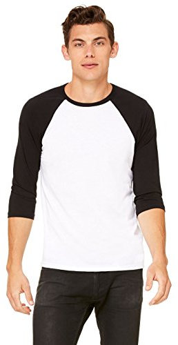 Bella Canvas 3200 Unisex Baseball-T-Shirt, 3/4-Ärmel, weiß/schwarz, Größe L