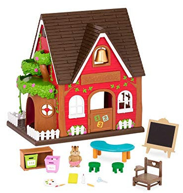 Li’l Woodzeez 16-teilige Schule mit Zubehör und Tierfigur – Tafel, Tisch, Bücher und mehr – Spielzeug für Kinder ab 3 Jahren