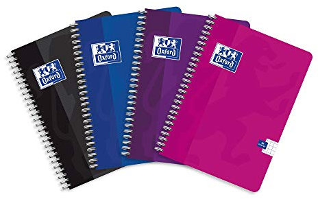 OXFORD 400107151 STANDARD A4-Collegeblock 100 Blätter, Karo, 5 Stück-Packung Farbenmix