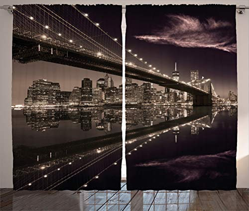 ABAKUHAUS New York Rustikaler Gardine, USA Amerika Skyline, Schlafzimmer Kräuselband Vorhang mit Schlaufen und Haken, 280 x 245 cm, Getrocknete Rose