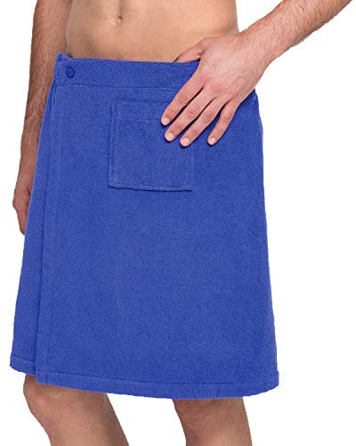 Lashuma Männer Saunakilt Blau, Baumwoll Saunarock mit Tasche und Knöpfen, anpassbarer Sauna Sarong Länge: 52 cm