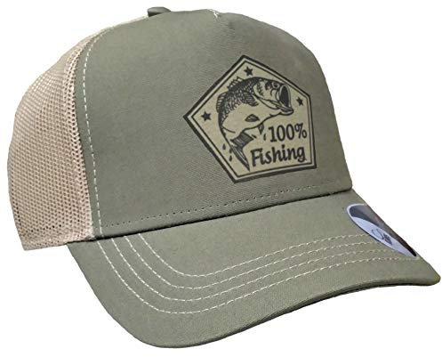HELLMOTORS 100% Fishing Angler Trucker Mesh Cap Baseball Kappe Oliv/Sand