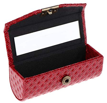 SDENSHI Hochwertige Leder Lippenstift Halter Fall Organizer Box mit Spiegel für Geldbörse - rot