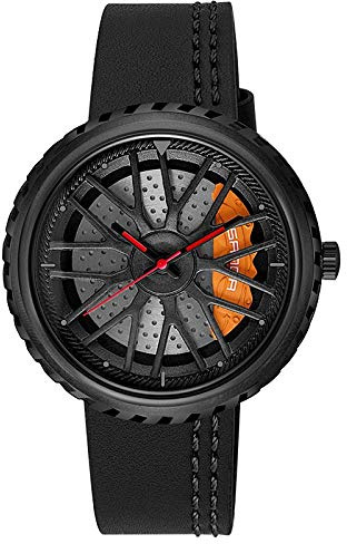 Ourui Wrist Watches,Creative Hollow Dial Brake Caliper Dial Quartz Watch, Black