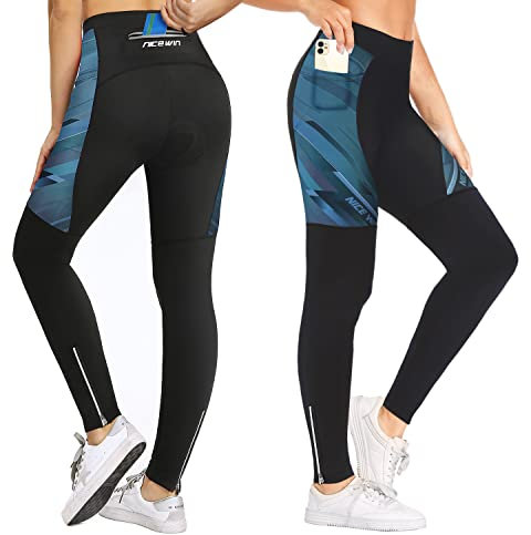 NICEWIN Cyclisme Pantalons Femme, Respirant 4D Gel Silicone rembourré Long Bike Compression Leggings Cycliste de Vélo Pantalon,Gris-Mince,L