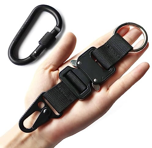 Taktische Schlüsselanhänger für Herren, große militärische Schlüsselanhänger-Clips, Werkzeug, MOLLE-Zubehör, EDC Gear Clips mit HK Clip, Schwarz