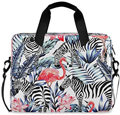 Mnsruu Multicolour 15 Inch Laptop Bag, Zebra & Flamingo Animal Print, Unisex-Adults Briefcase with 3 Compartments & Front Zip Pocket, 3D Printed Design, Multi-Carry Options, Eco-Friendly Material