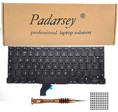 Pardarsey Replacement Keyboard UK layout Compatible For MacBook Pro A1502 13 2013-2015 Retina series Black US Layout part numbers ME864 ME865 ME866 with 80Pce Keyboard Screws and Screwdriver
