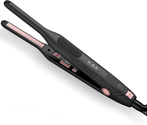 K&K Mini Plancha de Pelo, 7mm Alisador Profesional Cerámica Turmalina Para Cabello Corto, Hombre Barba y Flequillo, 2 en 1 Lisa y Rizada, Calentado Rápido de 15s, Temperatura Ajustable 50-230 ℃
