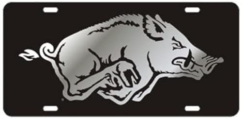 Black License Plate Frame Silver Mirror Inlays (Arkansas)