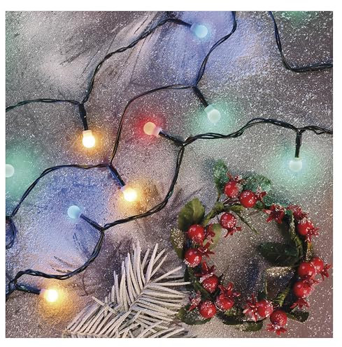 EMOS LED-Lichterkette bunt für Innen und Außen, 48m lange Weihnachtslichterkette mit 480 LEDs in Kugelform, 6 Stunden Timer Funktion, Netzteil und Transformator, für Partys, Weihnachten, Deko