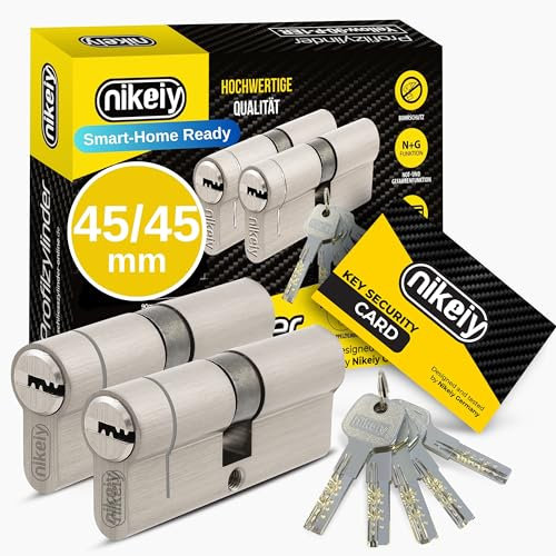 GERCAR Pro+ 2er Set Profil-Zylinder gleichschließend 45/45 - N+G Schließzylinder mit Not- und Gefahrenfunktion - Zylinderschloss mit Bohrschutz und 10 Schlüssel mit CodeCard | 90 mm | A:45 B:45 | 2 x