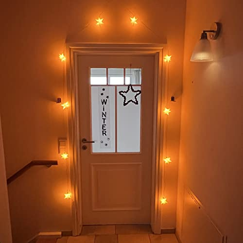 LED Lichterkette, gelb, mit 10 Sternen in 3D, Größe je 9-10,5 cm, Timerfunktion, für überdachten Außen- wie Innenbereich, Außenstern, Weihnachtsstern, Sternenkette, Stromanschluss
