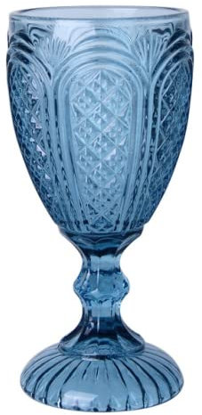 Decor Essentials Glass Goblet Short Stem Coloured Embossed Home Decor Wine Water Wedding Table Settings Drinking Dessert Glasses Tumbler (Blue)
