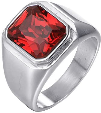 HIJONES Herren Stein Ring Edelstahl Große Quadratische Zirkonia Vintage Statement Ringe Rot Größe 70