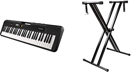 Casio CT-S200BK Teclado de piano, Negro + Soporte de teclado RockJam ajustable con doble refuerzo y con correas de bloqueo