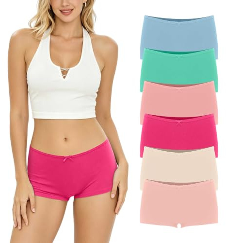 Libella® Boxer Femme Coton Shorty Taille Basse Culotte Caleçon Lot de 6 | Doux Extensibles Décontracté Boxer,sous-Vêtements,Confortable Respirant Pantys,Sans Étiqette pour la Peau,Pièces S-XXL