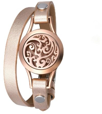 OIDEA Aromatherapie Armband Lebensbaum Muster Doppel-Lap aus Leder mit 10 Filz-Pads Schwarz Gold Silber