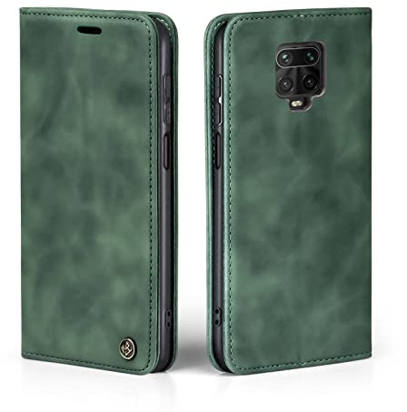 LBH Handyhülle für Xiaomi Redmi Note 9 Pro in Grün mit Karten- und Geldfach Smartphone Hülle mit Standfunktion Flip Case Schutzhülle Magnetverschluss Vintage