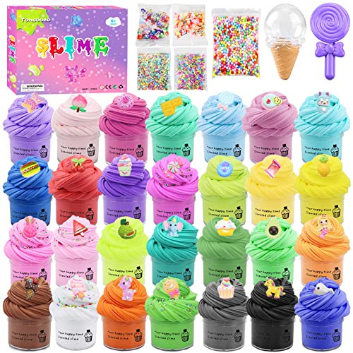 Tonsooze 28 Pezzi Fluffy Slime Kit, DIY Mini Slime Per Burro Fluffy con Ciondoli di melma, Putty Giocattoli, Regalo per feste per bambini, regalo di Natale di compleanno per ragazze e ragazzi