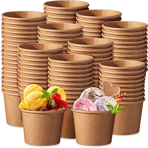 Honeydak 400 Stück 5 oz Kraftpapier Eisbecher für Party Kleine Eisbecher Einwegbecher Leckerli Pappbecher Dessert Snacks Eisbecher Joghurt Behälter Hochzeit Geburtstag Party Zubehör (150 ml)