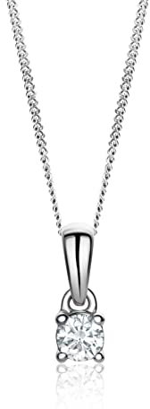MIORE Diamant Schmuck Damen Halskette mit Anhänger 0,10 Ct Solitär Diamant Klassische Kette aus Weißgold 14 karat / 585 Gold, 45 cm lang