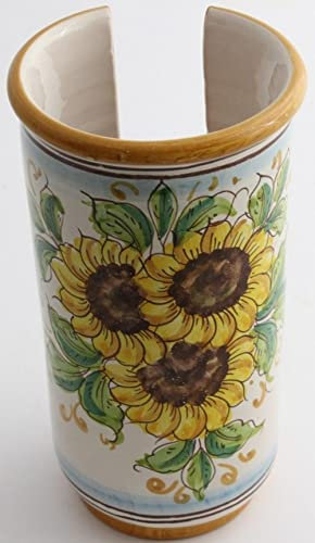 Portabicchieri grande in ceramica siciliana giallo e verde di santo stefano di camastra decorata a mano Girasole Art 17