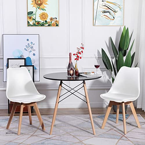 H.J WeDoo Tisch und Stühle Set, Essgruppe Schwarz Tisch mit 2 Weißer Stühlen für Esszimmer Küche Wohnzimmer