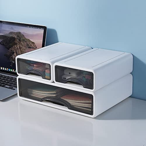 Vinteky Schubladenbox, Stapelbare Mini Aufbewahrungsbox aus hochwertigem Kunststoff (PP), Sichtbar Schubladenschrank Schubladencontainer für Büro/Wohnzimmer/Schlafzimmer, 34 x 25 x 16,5cm, Weiß
