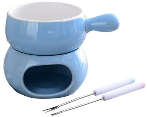 EdirFtra Juego de mini olla de cerámica para fondue de chocolate y queso, juego de velas de té para el hogar, 300 ml con 2 tenedores, olla de cerámica para fondue de chocolate y mantequilla, A