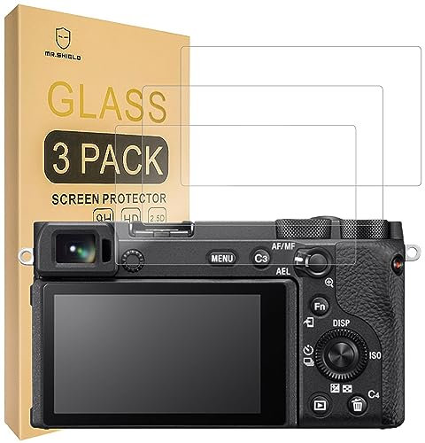 Mr.Shield Screen Protector For Sony Alpha A6600 A6100 A6400 A6000 A5000 A6300 NEX-7 NEX-3N NEX-5 NEX-6L [NOT for a6500/a5100] [Tempered Glass] [9H Hardness] [3-Pack] Screen Protector