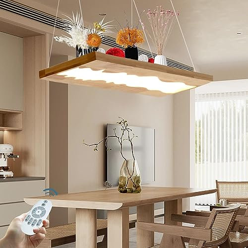 AIAO Hängelampe LED Esstisch Pendelleuchte Holz Und Harz Ländlich Dimmbar Mit Fernbedienung Hängeleuchte Einfachheit Pendellampe Esszimmer Kronleuchter Wohnzimmer Arbeitszimmer KücheLampe 36W-100cm