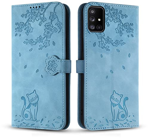 Vaitasy Handyhülle für Samsung Galaxy A71 4G, Premium PU Leder Cover mit Magnetic Closure Ständer Schutzhülle für Galaxy A71 4g - Blau Katze