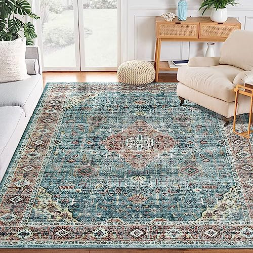LuxFocus Waschbarer Teppich für Wohnzimmer, Schlafzimmer, Kinderzimmer - Boho Kurzflor Großer Teppich mit Orientalischem Design - Rutschfeste Bodenmatte Braun-Grün 160x230 cm