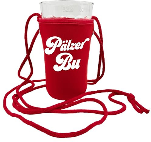Pälzer Bu Dubbeglashalter - Der Pfälzer Schorlehalter zum umhängen, passend für 0,5 L Dubbeglas aus der Pfalz (Rot)