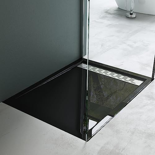 Mai & Mai Piatto Doccia con Piletta 90x120x5cm, Piatto Doccia Xetro04 in Acrilico incl. Piletta di Scarico (AL01), Forma: Rettangolare, Nero