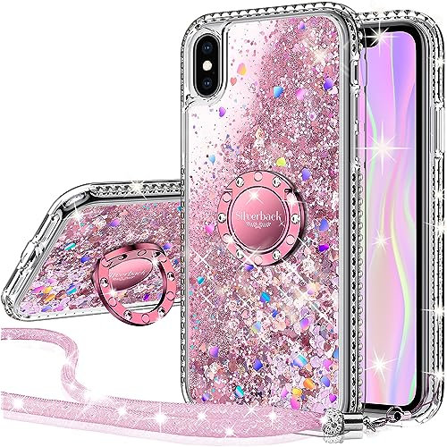 Miss Arts für iPhone X/XS Hülle, [Silverback] Mädchen Glitzern Handyhülle mit Ringständer, Cover Silikon Clear Schutzhülle für iPhone X/XS Case - Rosa