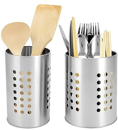 QWORK® 2 Piezas escurridor Cubiertos, Soporte para Cubiertos, Acero Inoxidable, Organizador de Cocina, tamaño 16,5 x 10 cm y 15 x 12 cm