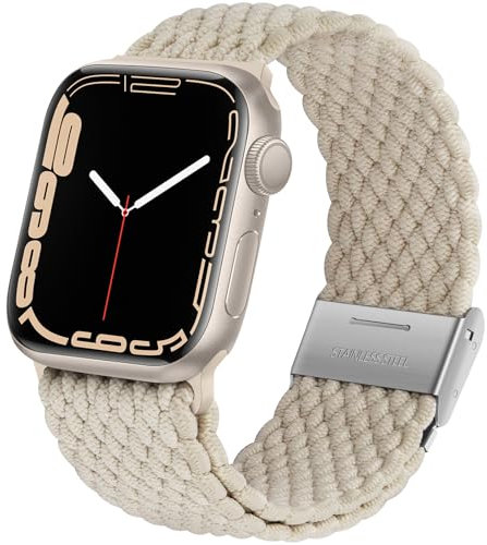 Anlinser Compatible con Correa Apple Watch 49mm 46mm 45mm 44mm 42mm, Pulsera Elástica de Bucle Solo Compatible con Apple Watch Ultra 2 SE Serie 10 9 8 7-1, Blanco Estrella