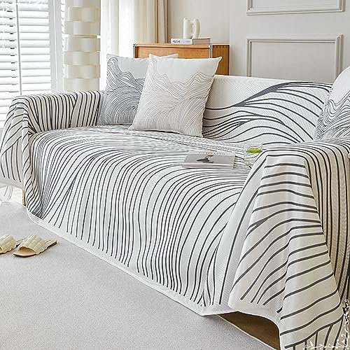 Gualiy Sofa Bezug 180x420cm, mit Streifendesign Couchbezug 4 Sitzer Sofabezug Waschbar Grau Sofa Überzug für Ledersofa